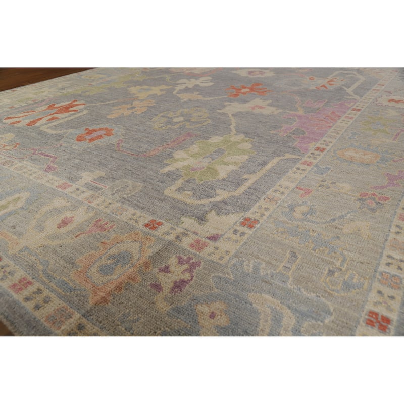 Hand Knotted Oriental 100% Wool Carpet Transitional All-Over Greys & Charcoal Oushak Area Rug - 9' 11'' X 8' 1''