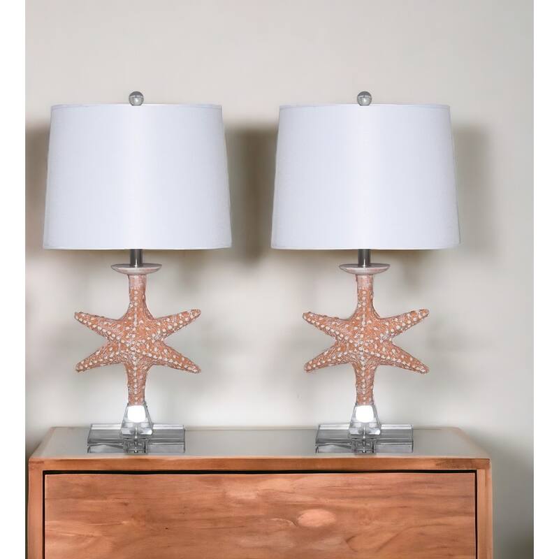 HomeRoots Set of Two 28" Clear Table Lamp With White Drum Shade - 14.5 - 14.5