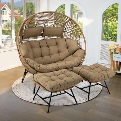 FINCATI Double Egg Chair with 2 Ottomans, 680-lb Capacity