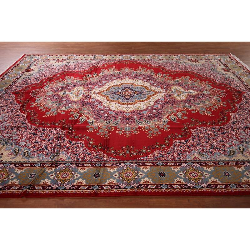 Paisley Red Floral Kashan Turkish Area Rug Bedroom Machine Made Carpet - 9'8" x 12'9"