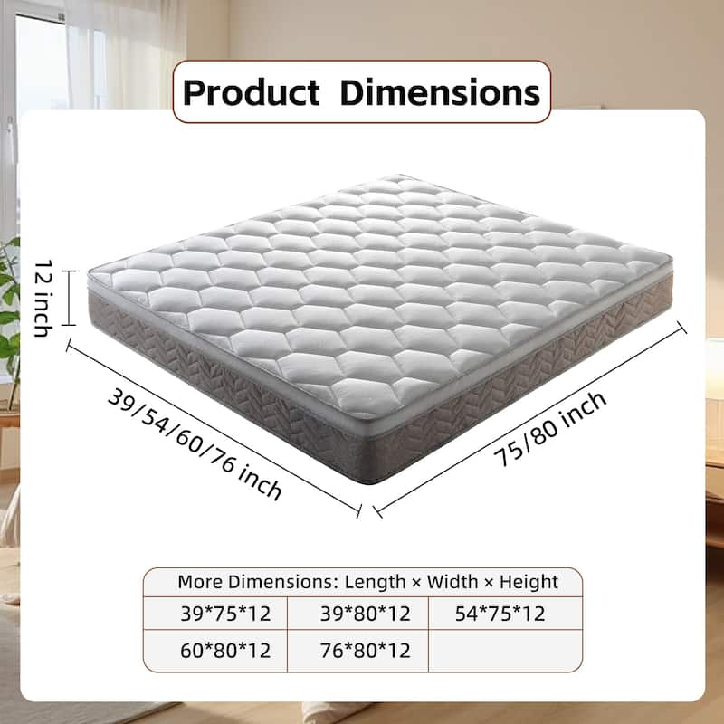 GDFStudio - Aeliana 12-Inch Hybrid Memory Foam and Pocket Coil Eurotop Mattress