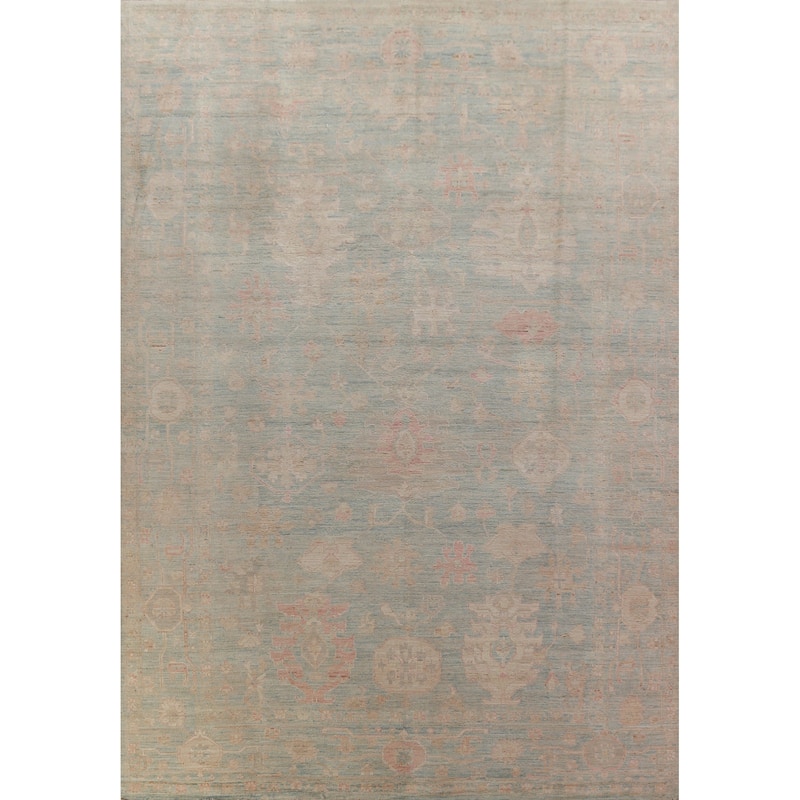 Hand Knotted Oriental 100% Wool Carpet Transitional All-Over Navy Blue & Blues Oushak Area Rug - 13' 7'' X 9' 10''