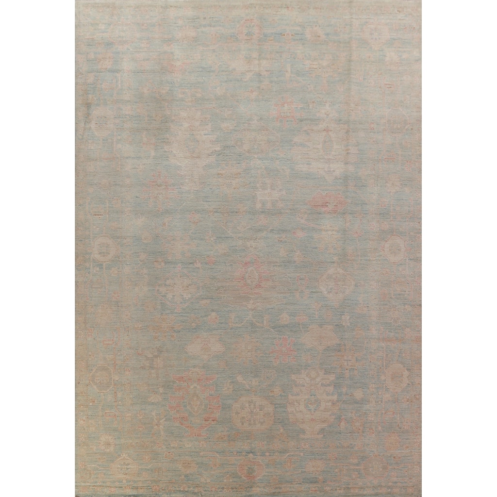 Hand Knotted Oriental 100% Wool Carpet Transitional All-Over Navy Blue & Blues Oushak Area Rug - 13' 7'' X 9' 10''