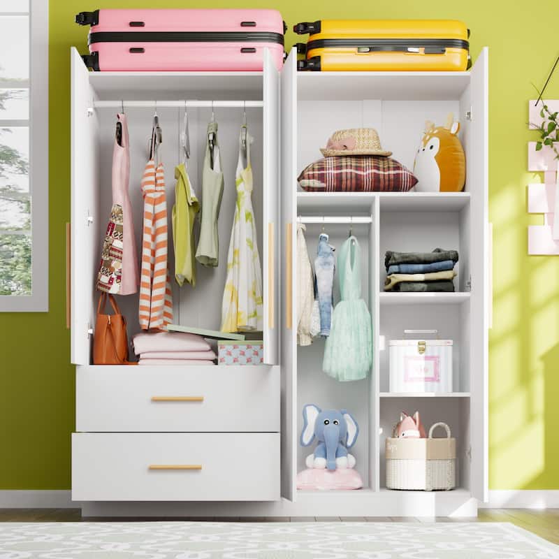 63" Wide Large Freestanding Armoire Wardrobe Cabinet with Drawers