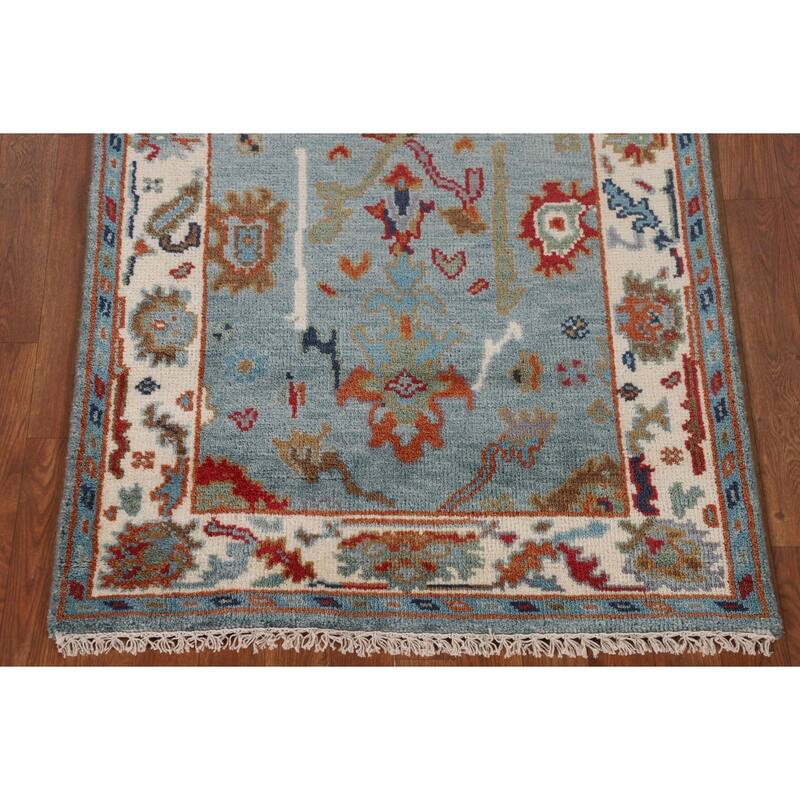 Transitional Blue Oushak Oriental Accent Rug Handmade Wool Carpet - 3'1"x 4'10"
