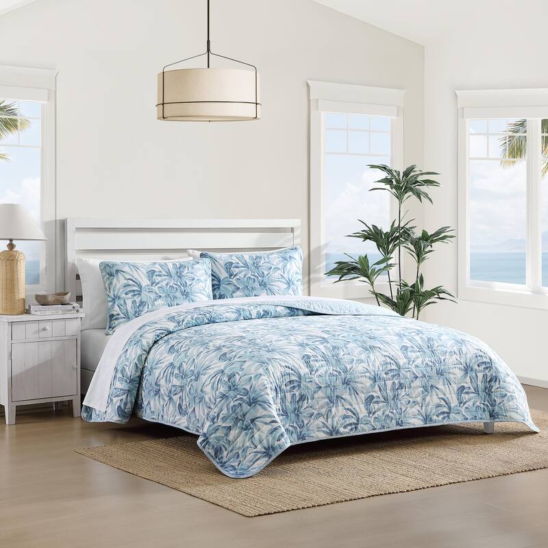Tommy Bahama Aubrey Botanical Lightweight Reversible Cotton Quilt (Blue, 3 Piece Set)
