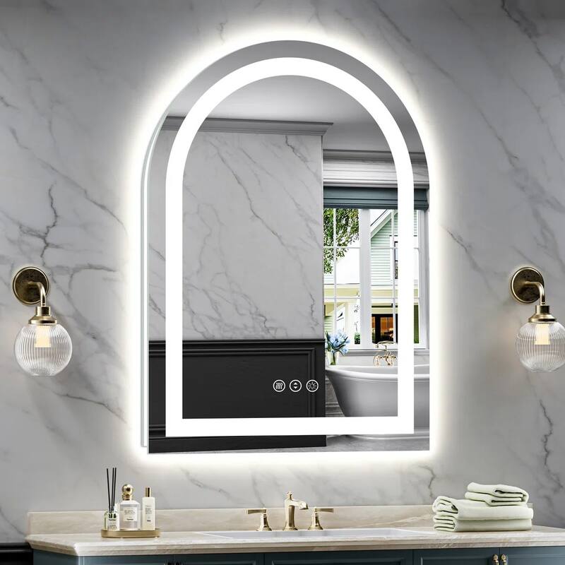 Full Size Arch Front & Back LED Lighted Anti-fog Tempered Glass Wall Bathroom Vanity Mirror, ETL Certified, 3-Year Warranty - 38"x28”