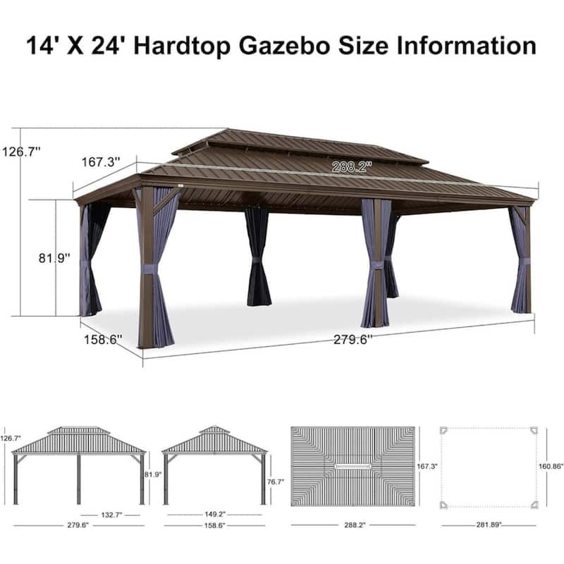 PURPLE LEAF Hardtop Aluminum Gazebo with Curtains and Netting, Double Roof Patio Gazebo
