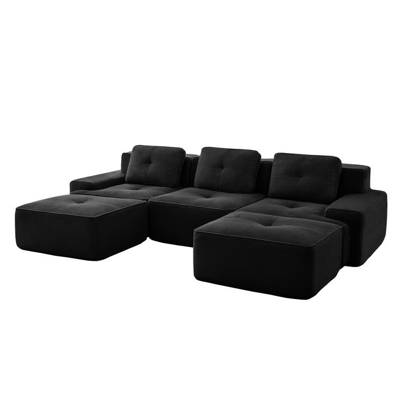 117.3" Minimalist Corduroy Modular Sectional Sofa with Ottomans for Living Room