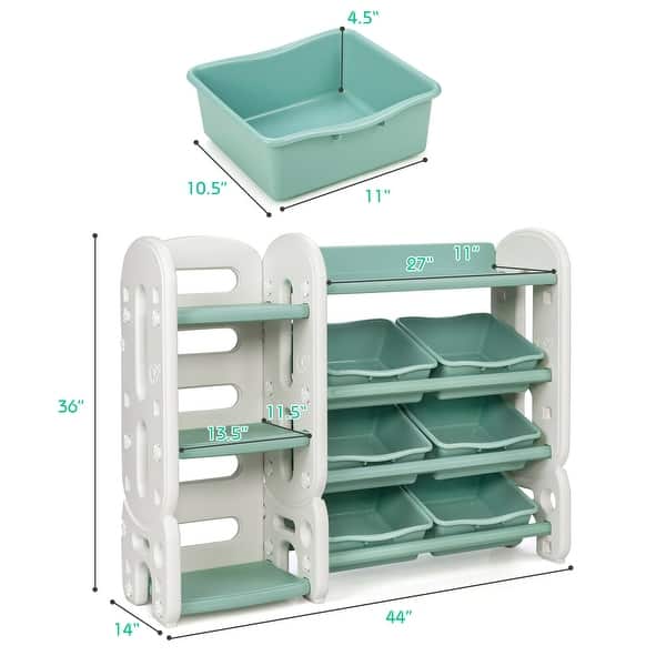 dimension image slide 0 of 2, Gymax Kids Toy Storage Organizer w/Bins & Multi-Layer Shelf for - See Details
