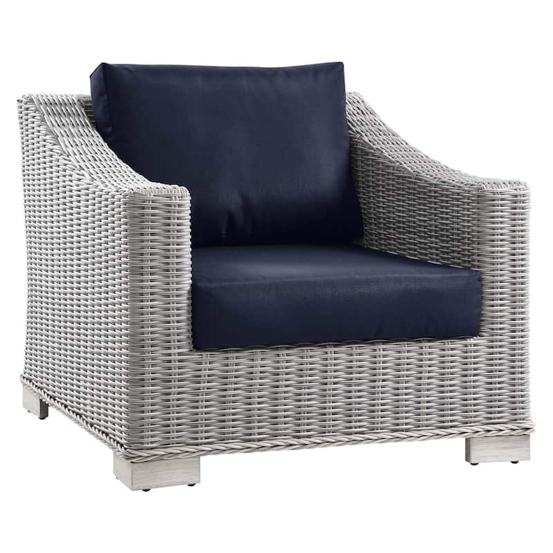 Conway Outdoor Patio Wicker Rattan Armchair - Light Gray Navy