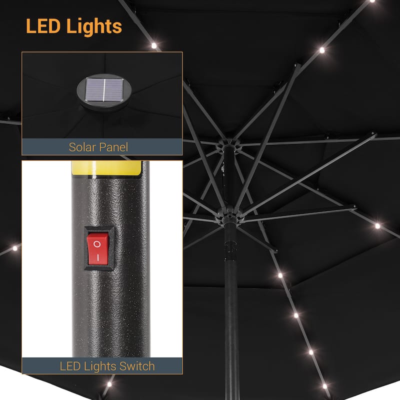LIVOOSUN LED 10FT LED 3-layer Patio Umbrella with UPF50+, Tilt Function, and Wind-Resistant Design——Experience Outdoor Comfort