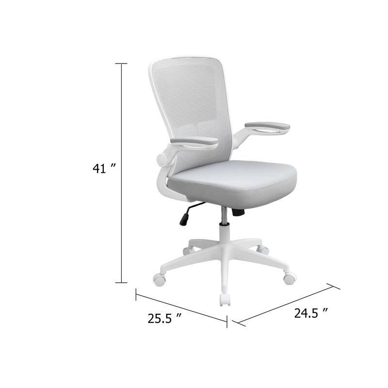 Rolling Task Chair, Gray Mesh, White Flip Up Arms, Upright Locking