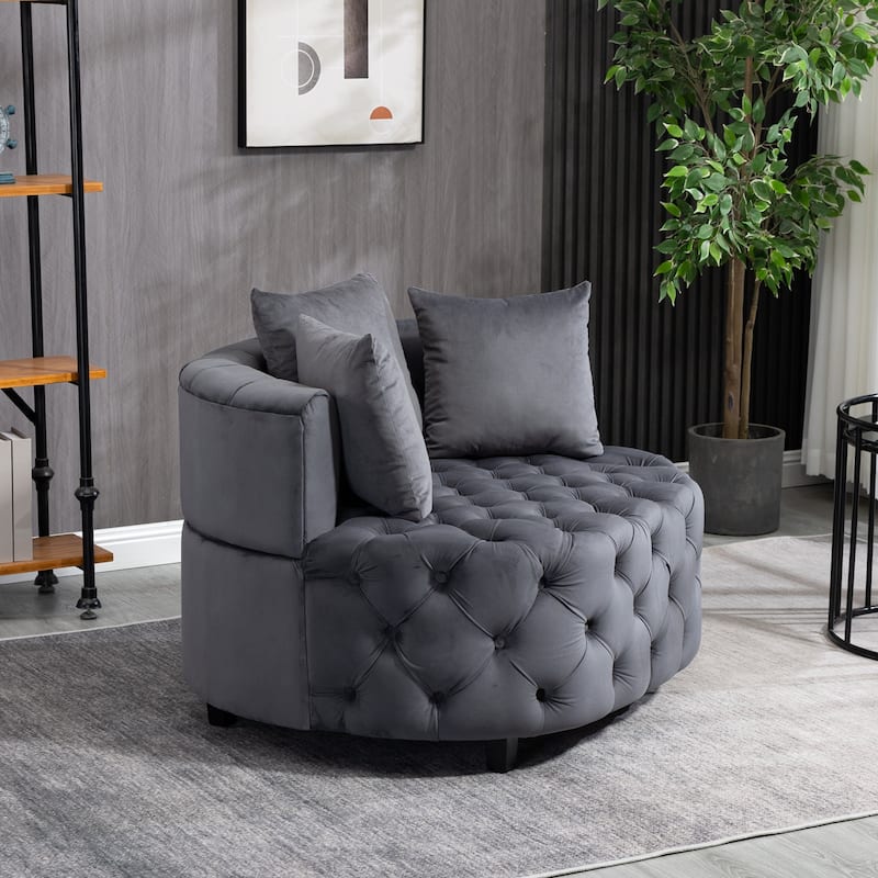 Gray 24" Velvet Button Tufted Barrel Chair