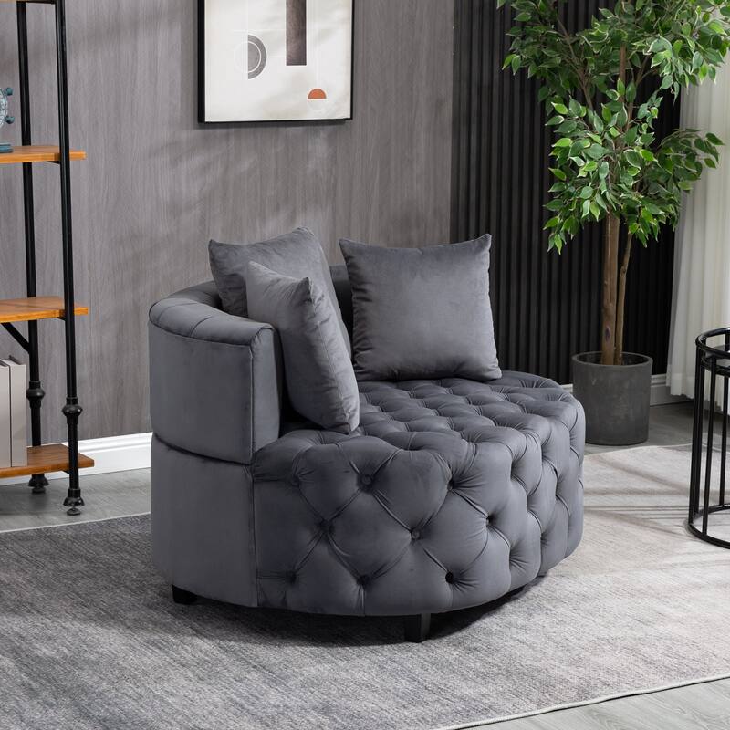 Roomfitters Velvet Accent Chair, Tufted Barrel Lounge Chair with Cushions, Modern Leisure Armchair for Living Room