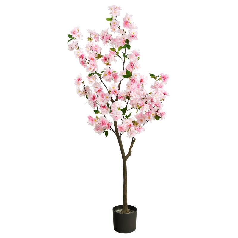 Artificial Cherry Blossom Tree 5ft - Pink Flowers Home Decor Indoor Plant - Green - 41-50 Inches