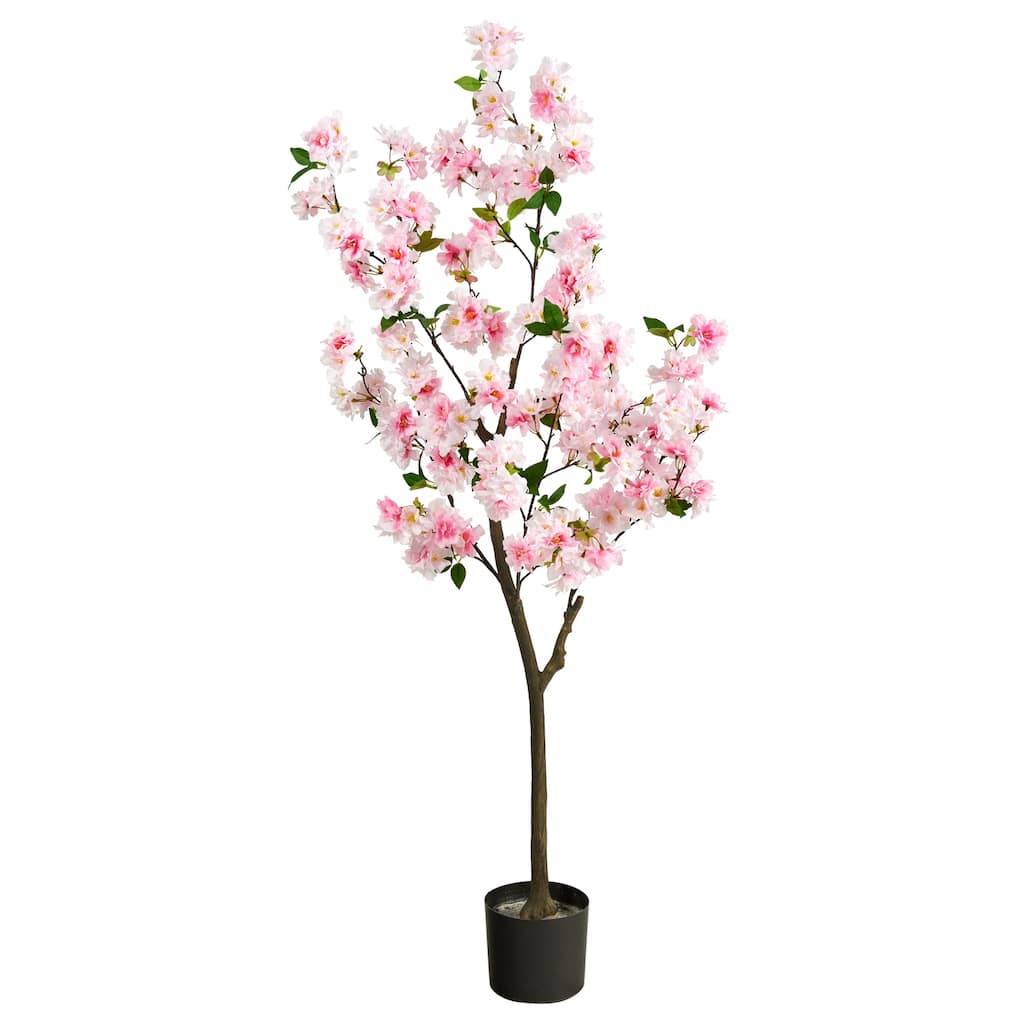 Artificial Cherry Blossom Tree 5ft - Pink Flowers Home Decor Indoor Plant - Green - 41-50 Inches
