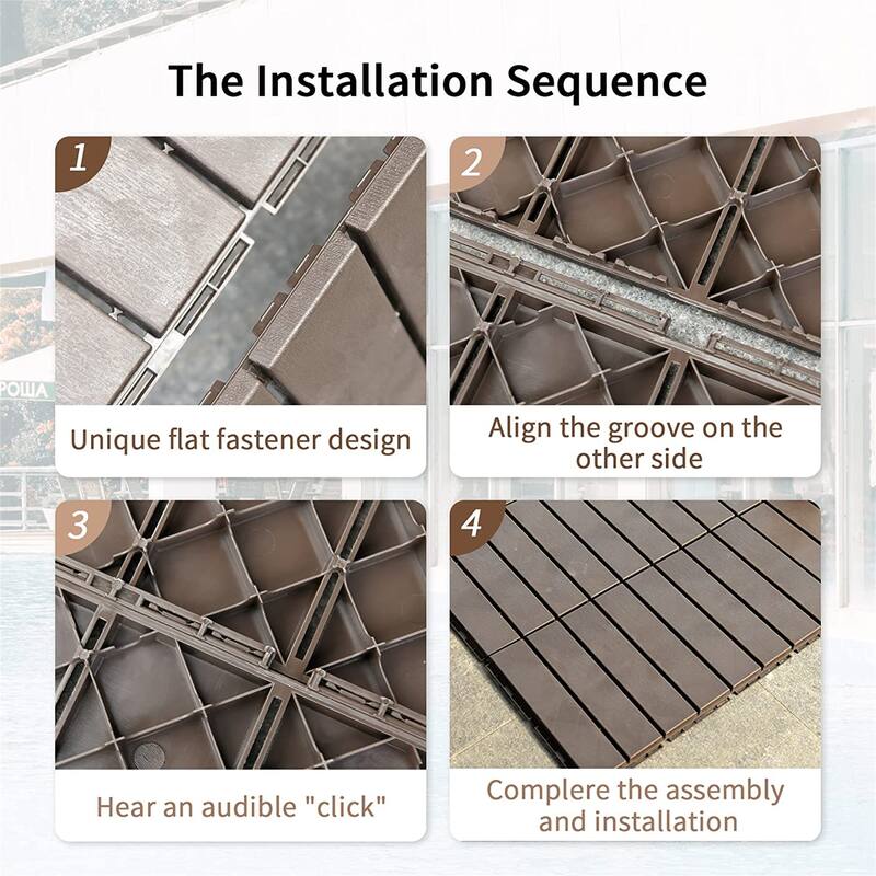 27 Pack Patio Interlocking Deck Tiles 12"x12" Square Composite Decking Tiles Four Slat Plastic Outdoor Flooring Tile