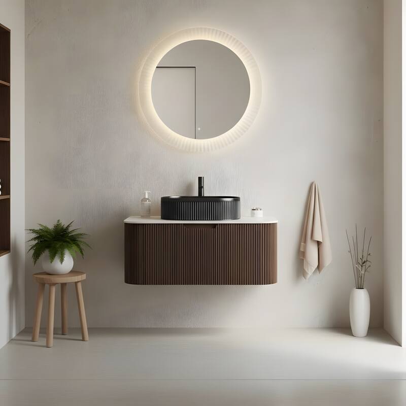 Wall Mounted Bathroom Vanity with Black Oval Ceramic Basin