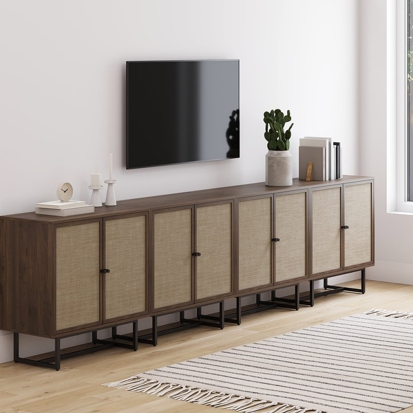 Nathan James Kova Natural Cane Rattan Doors Accent Cabinet with