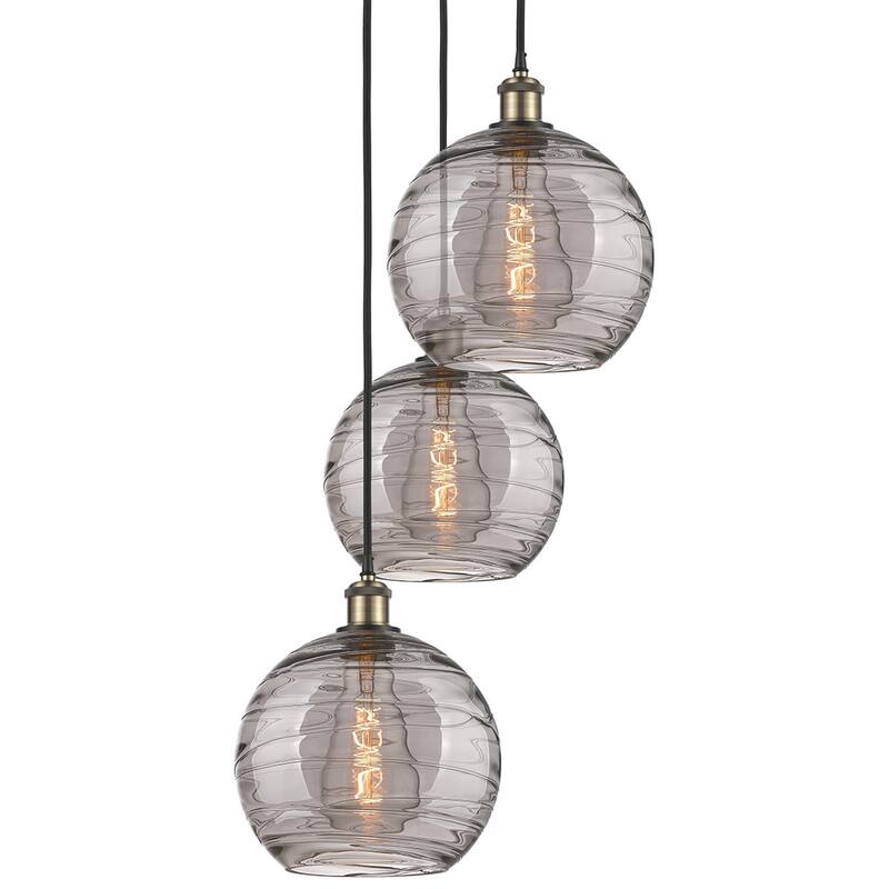 Innovations Lighting 113B-3P 36 17 Athens Deco Swirl Pendant Athens - Black Antique Brass / Light Smoke Deco Swirl