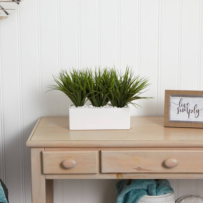 Artificial Grass Planter - Vanilla Grass Rectangle Decor - Modern Home Office Tabletop Planter - Green