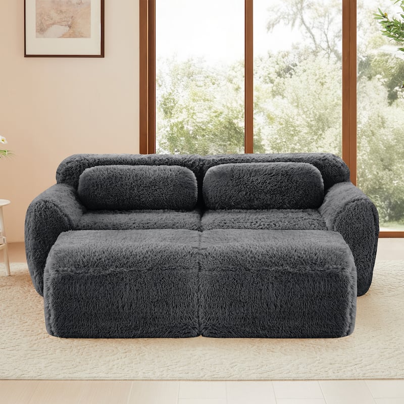 Roomfitters 80" Soft Plush Boneless Sofa with Chaise, No Assembly 32D Sponge Couch