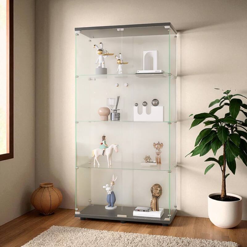 4 Shelves Glass Display Cabinet Door Curio Bookshelf for Home,Office