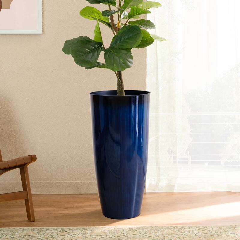 Glitzhome 30"H Set of 2 Oversized Gradient Cobalt Blue/Turquoise/Red Tall Plastic Planter