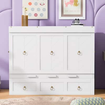Queen Size Space-Saving Murphy Bed with USB & Large Drawer