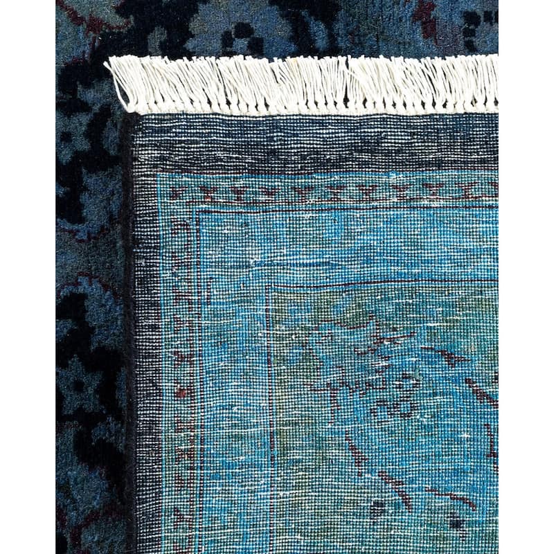 Overton Hand Knotted Wool Vintage Inspired Modern Contemporary Overdyed Blue Area Rug - 6' 3" x 8' 9"