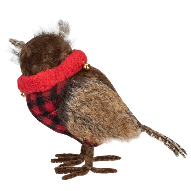 10" Owl with Buffalo Plaid Christmas Figure