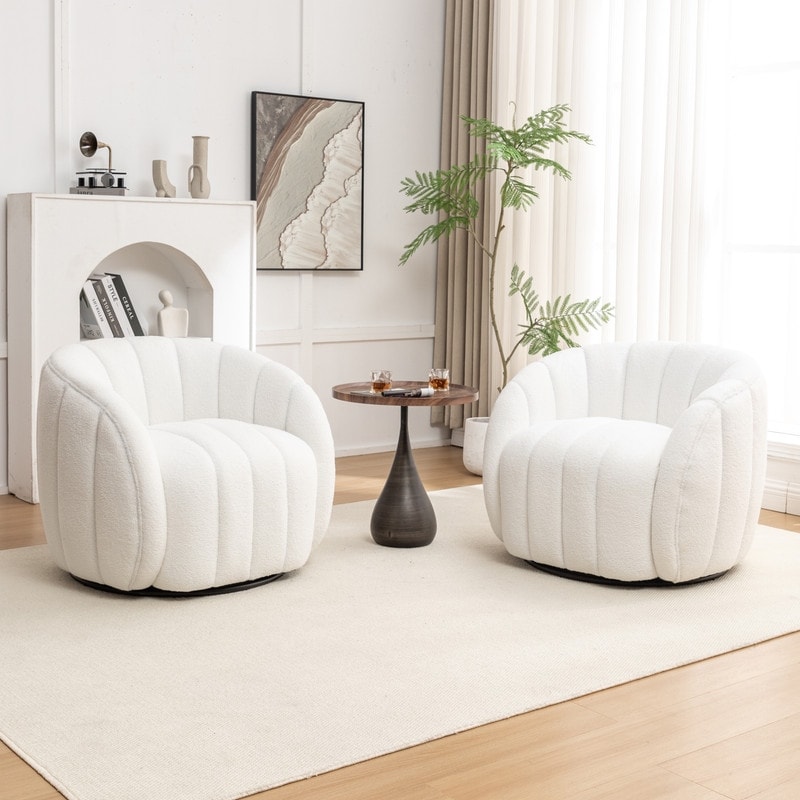 SEYNAR Modern Glam Teddy Fabirc Upholstered 360 Degree Swivel Accent Armchair Set of 2