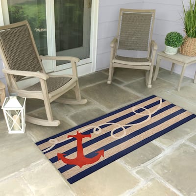 Liora Manne Frontporch Anchor Indoor/Outdoor Rug Navy 2'6 x 4'