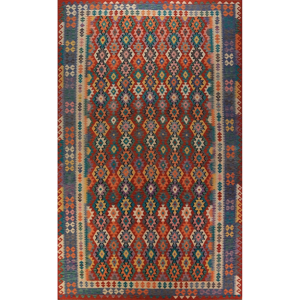 Kilim Oriental Large Rug Hand-Woven Multi-Color Wool Carpet - 10'2"x 16'1"