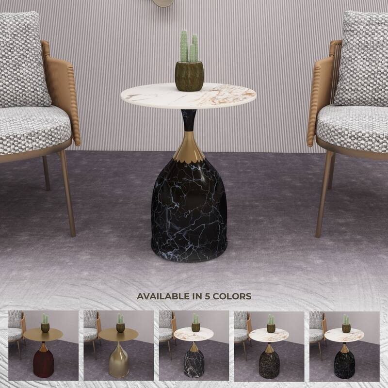 Oslo Round Side Table 18-Inch Sintered Stone Tabletop Side Table with Stainless Steel Pedestal Base