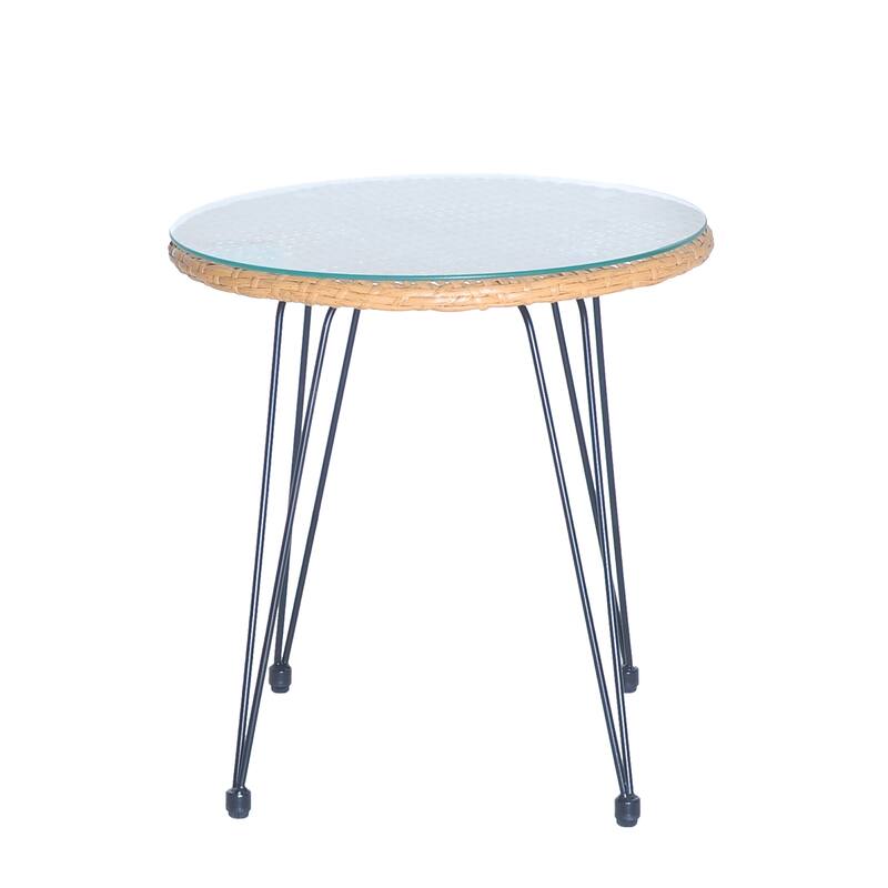 3 Pieces Outdoor Rattan Chair Conversation Sets with Glass Top Table