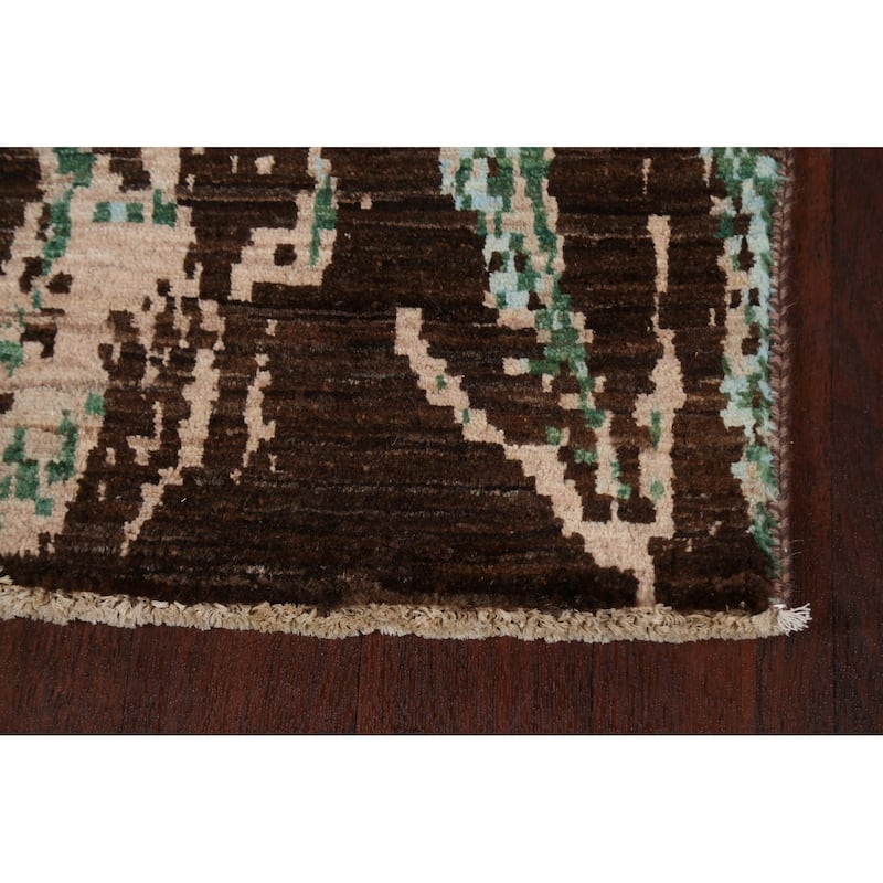 Wool/ Silk Abstract Vegetable Dye Oriental Runner Rug Hand-knotted - 2'7" x 10'2"