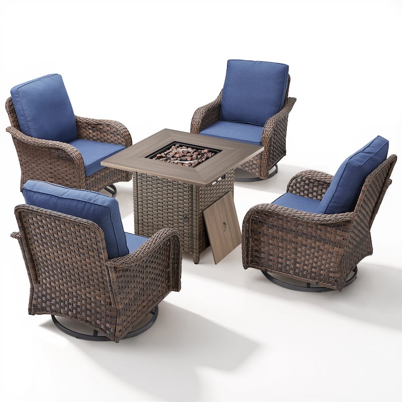 Pocassy Patio Funiture Swivel Chair with Fire Table Set