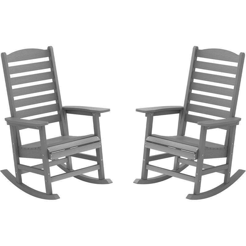 WINSOON All Weather HIPS Outdoor Rocking Chair with Curved Backrest - Set of 2 - Grey