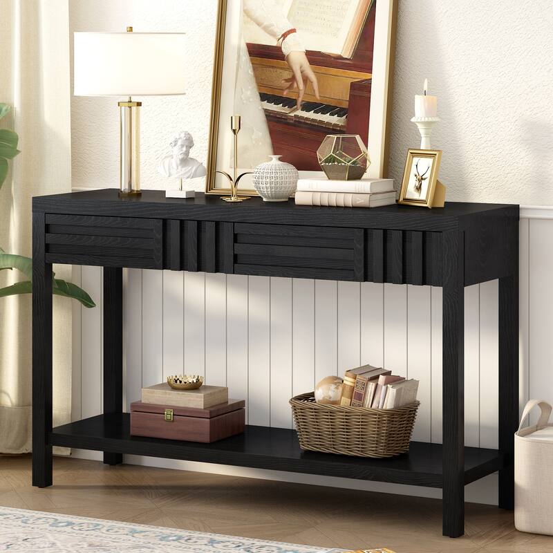 51" Stripe Console Table with 2 Drawers