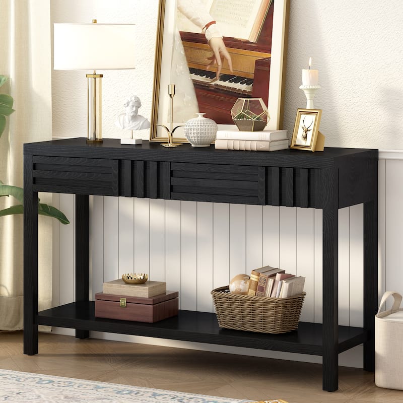 Modern Style Ash Veneer Console Tablewith Striped Design