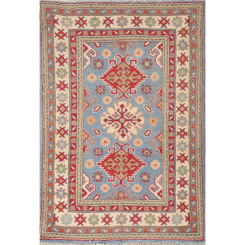 Light Blue Kazak Oriental Accent Rug Handmade Wool Carpet - 2'8" x 4'0"