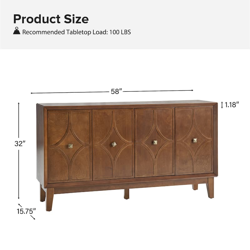 Miriam Mid-century 60" Wide Diamond-shaped Patterned Sideboard with Adjustable Shelves by HULALA HOME