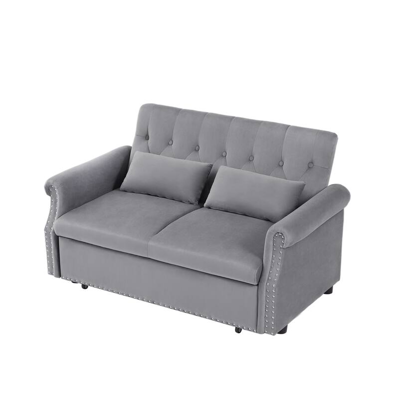 55" Modern Shiny Velvet Convertible Loveseat Sleeper Sofa Couch