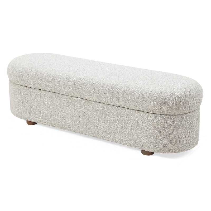 Kiki Upholstered Hinged Storage Bench in Cotton Ball Boucle - 16" x 54" x 20"