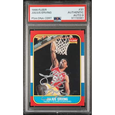 Julius Erving 1986 Fleer Signed Basketball Card #31 Auto Graded PSA 9 91110381 - 8'6" x 11'6"