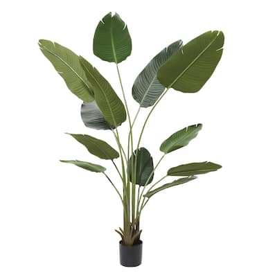 Faux Foliage Bird of Paradise or Anthurium Artificial Plant with Realistic Leaves and Black Pot - Green - Roche River Decor