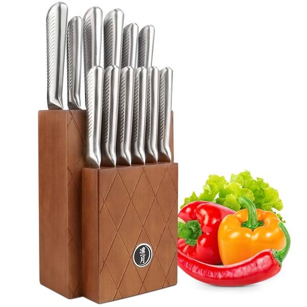 13 Pieces German Steel Knife Set With Block And Steak Knives Bed Bath