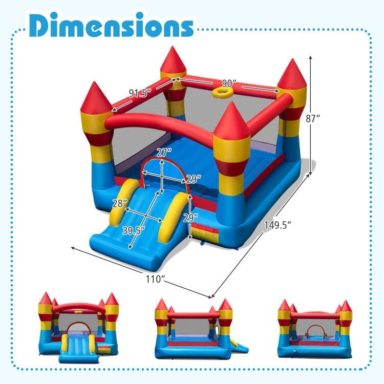 3-in-1 Inflatable Bounce House with Slide, Jumping Area & Basketball Hoop - 149.5" x 110" x 87"